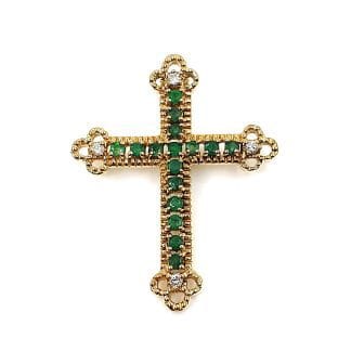 CRUZ ORO 18K ESMERALDAS Y BRILLANTES