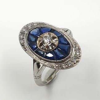 ANILLO ART DECO PLATINO ZAFIROS Y BRILLANTES
