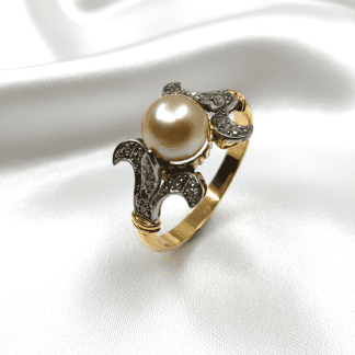 ANILLO VINTAGE ORO 18K PERLA DIAMANTES