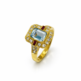 Anillo Tynel oro 18k aguamarina brillantes
