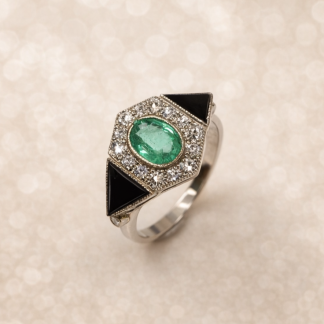 Anillo Tynel art deco platino esmeralda