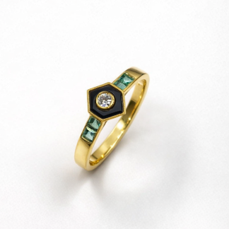 Anillo Tynel oro 18k diamante esmeraldas