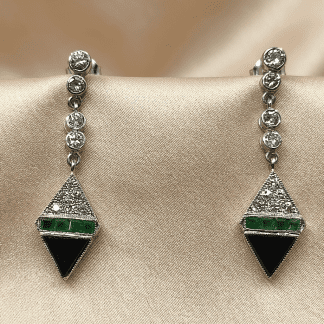 Pendientes Tynel Art Deco Platino y Esmeraldas