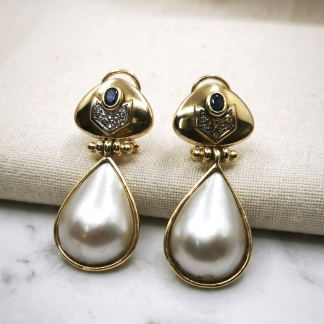 Pendientes oro 18k perlas brillantes