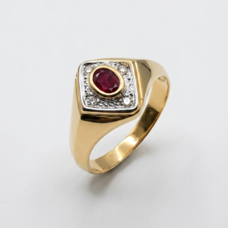 Anillo oro 18k rubí brillantes