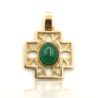 Cruz oro amarillo 18k con ágata verde