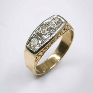 Anillo tresillo oro 18k diamantes - vista frontal
