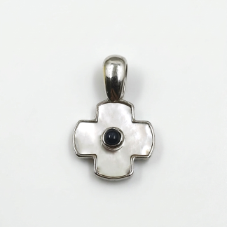Cruz oro 18k con madreperla y zafiro