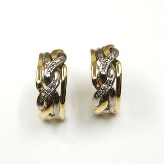 Pendientes oro bicolor 18k y brillantes