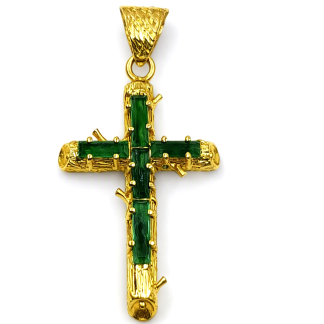 Cruz de oro 18k con turmalinas verdes