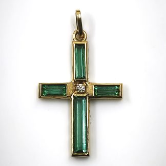 Cruz en oro de 18k y prasiolita